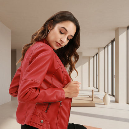 Women’s Classic Leather Jacket – Chic Streetwear Outerwear FitiqueFit