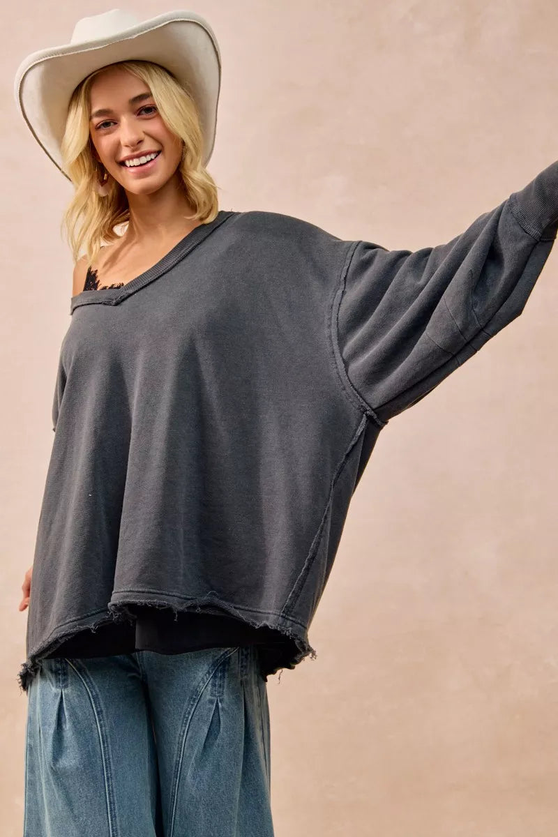 BiBi Mineral Washed French Terry Oversized Sweatshirt FitiqueFit