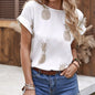 Women's Round Neck Pineapple Print Roll Sleeve Top FitiqueFit