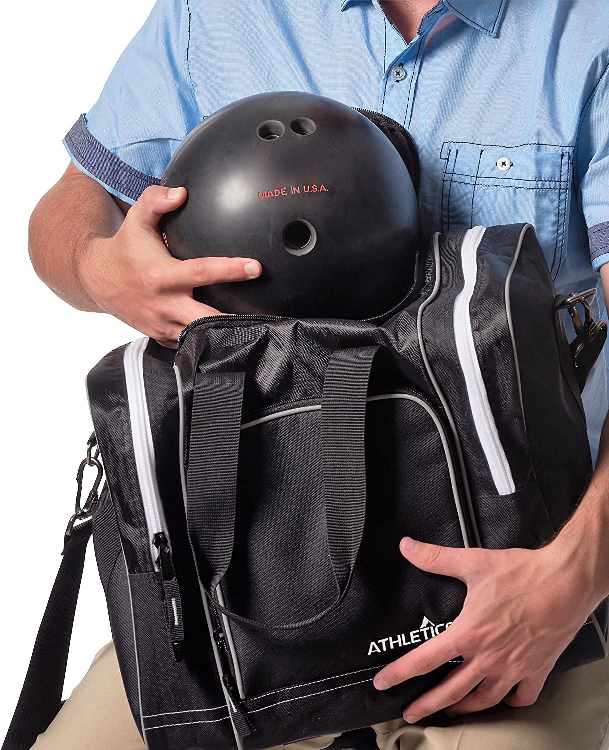Bowling Bag for Single Ball - Single Ball Tote Bag with Padded Ball Holder - Fits a Single Pair of Bowling Shoes up to Mens Size 14