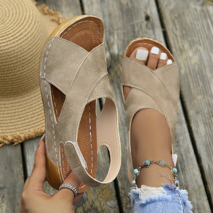Women's Platform Roman Sandals | Open Toe Velcro Beach Sandals FitiqueFit