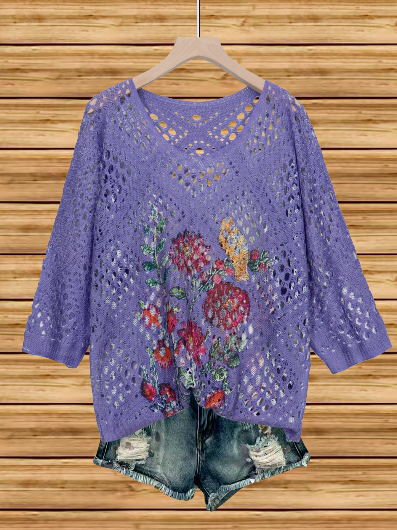 Women's Batwing-Sleeve Sweater – Hollowed-Out 3D Knitted Print Relaxed Fit FitiqueFit