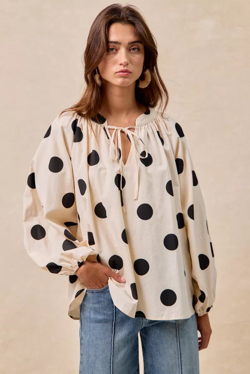 BiBi Polka Dot Exaggerated Balloon Sleeves Blouse FitiqueFit