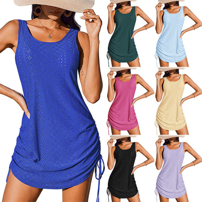 Women's Sleeveless Drawstring Hollow-Out Mini Dress FitiqueFit