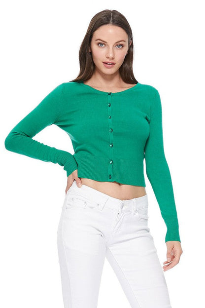 Gem Button Crew Neck Long Sleeve Sweater Cardigan Shop Style & More | Fresh Looks, Everyday Deals & Free Shipping