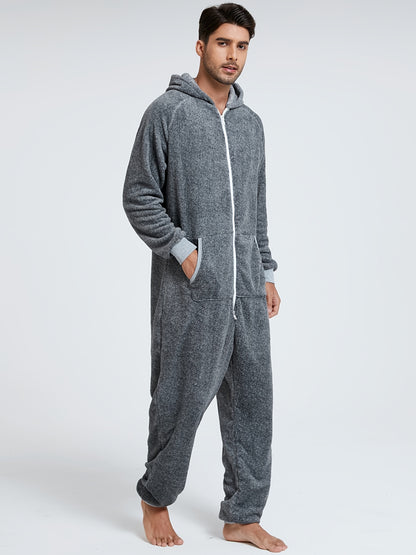 Men'S Heavy-Duty Full-Zip Hooded Onesie - Long Sleeve Winter Sleepwear with Drawstring Hood, Loose Fit Onesie for Cold Weather, Christmas Costume & Everyday Indoor/Outdoor Use - Easy Zipper Closure, Indoor Loungewear, Plush, NovaCart