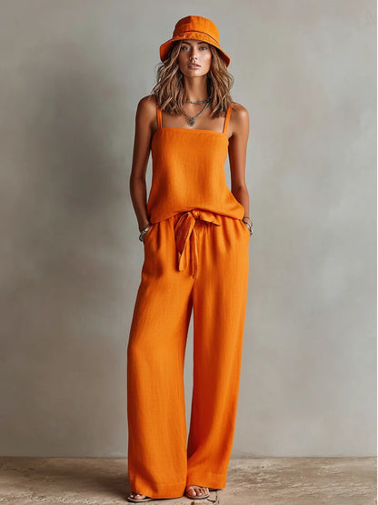Women's Spaghetti Strap Cami Top & Wide-Leg Pants Two-Piece Set FitiqueFit