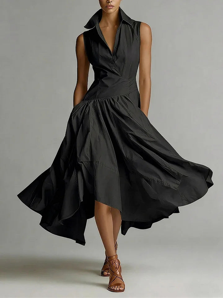 Women's Goddess Slim-Fit Maxi Dress – Collared, Sleeveless, Elegant Long Dress FitiqueFit