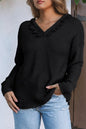 Solid Ribbed Drop Shoulder Hooded V-Neck Sweater Shop Style & More | Fresh Looks, Everyday Deals & Free Shipping