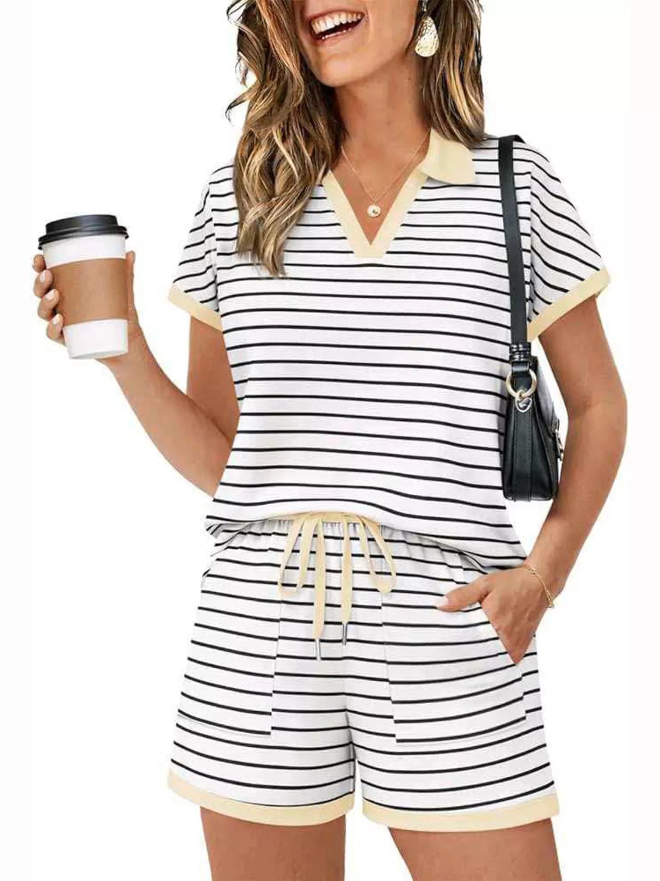 Striped Short Sleeve Polo and Shorts Set New Era Fashion LLc