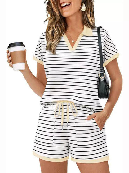 Striped Short Sleeve Polo and Shorts Set New Era Fashion LLc