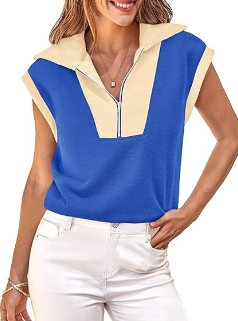 Fisoew Color‑Block Half‑Zip Polo Sweatshirt FitiqueFit