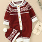 Newborn Infant Geometric Pattern Sweater Romper Long Sleeve Button Jumpsuit & Hat For Toddler Baby Boys And Girls, Suitable For Indoor And Outdoor Wear NovaCart