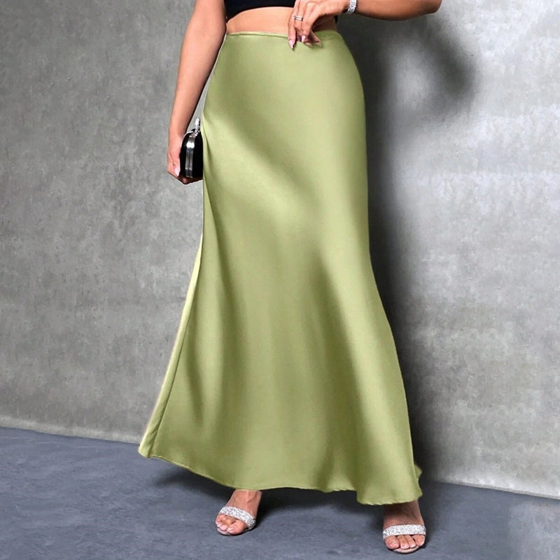 Women's Elegant Satin High Waist Flared Midi Skirt Cocktail Party Wedding Long Skirt Grayceful LLC