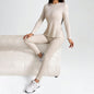 Women’s Ribbed Knit Long‑Sleeve Tee & Pants Lounge Set FitiqueFit