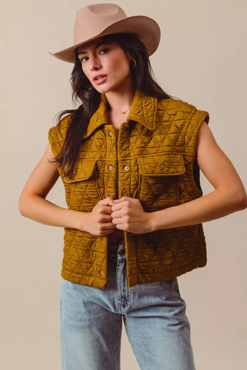 SO ME Triangle Quilting Stitch Button Up Knit Vest West2East Surf