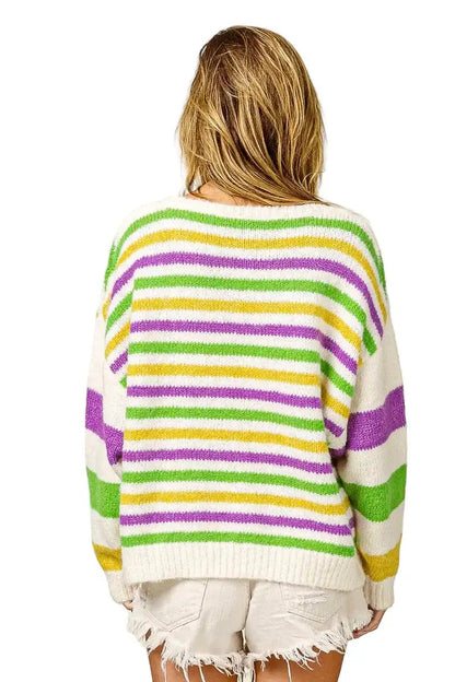 BiBi Mardi Gras Colors Stripe Comfy Sweater West2East Surf