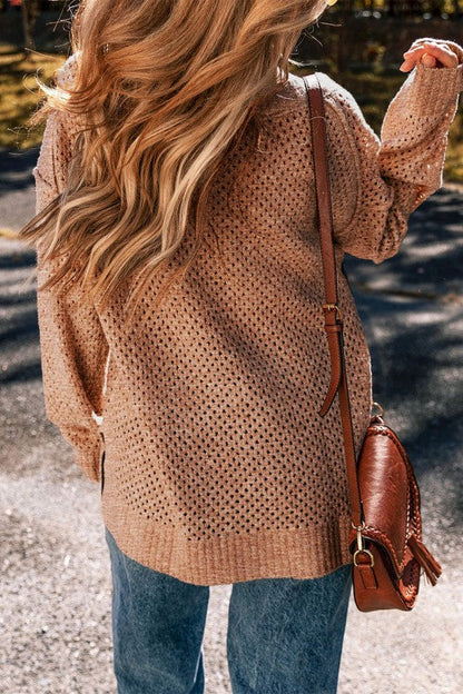 Solid Eyelet V-Neck Drop Shoulder Sweater Shop Style & More | Fresh Looks, Everyday Deals & Free Shipping