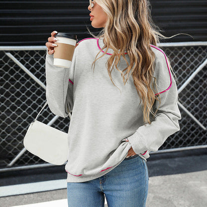 Pullover Round Neck Contrast Color Loose Sweater Women Grayceful LLC