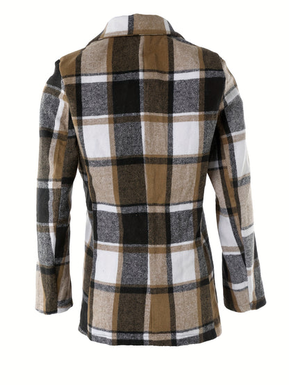 Fashion Plaid Button Down Long Sleeve Lapel Coat - Women's Winter Blazer - Classic Plaid Pattern & Button Closure - For Women - Perfect for Fall & Winter - Ideal Gift for Fashionable Women NovaCart