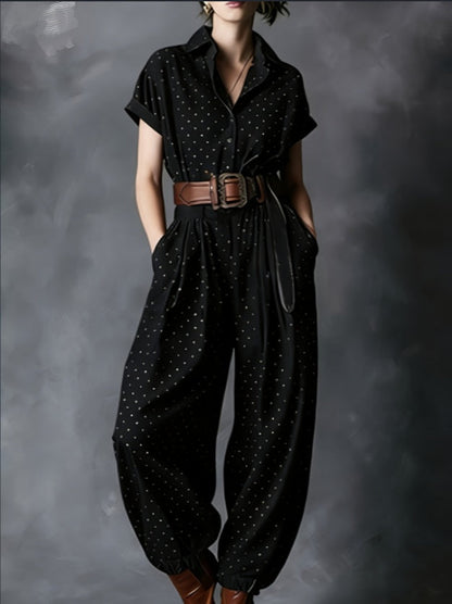 Notched Lapel Wide-Leg Checkered Jumpsuit for Women FitiqueFit