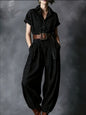 Notched Lapel Wide-Leg Checkered Jumpsuit for Women FitiqueFit