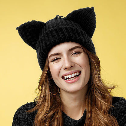 Women’s Thickened Acrylic Knitted Hat with Devil Ears | Cozy Beanie FitiqueFit
