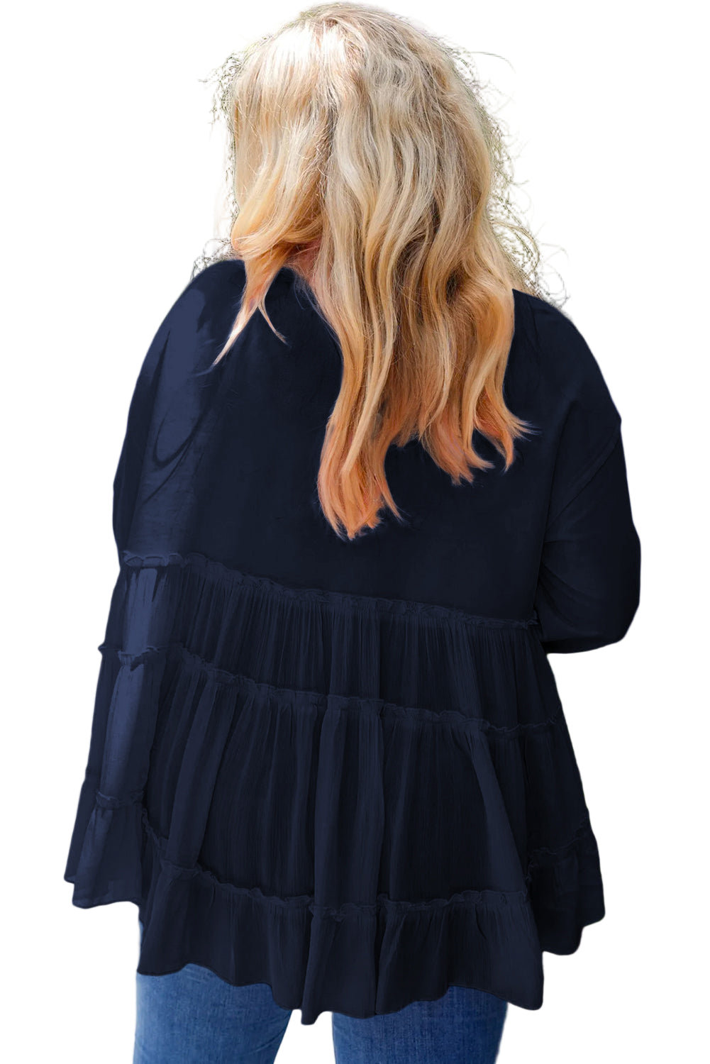 Pink Frill Tiered Patchwork Ribbed Trim Flowy Plus Size Top Garden Naked Curves