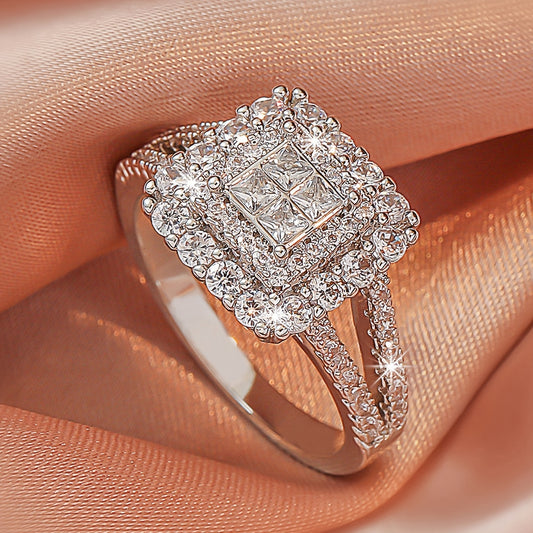Large multi row white Synthetic Zirconia, fashionable, stylish, and atmospheric. Couples, lovers, gifts, wedding rings, Holiday Accessories, Couple Jewelry, Elegant Rings, Stylish Jewelry, Plated Rings, Highquality Finish, St NovaCart