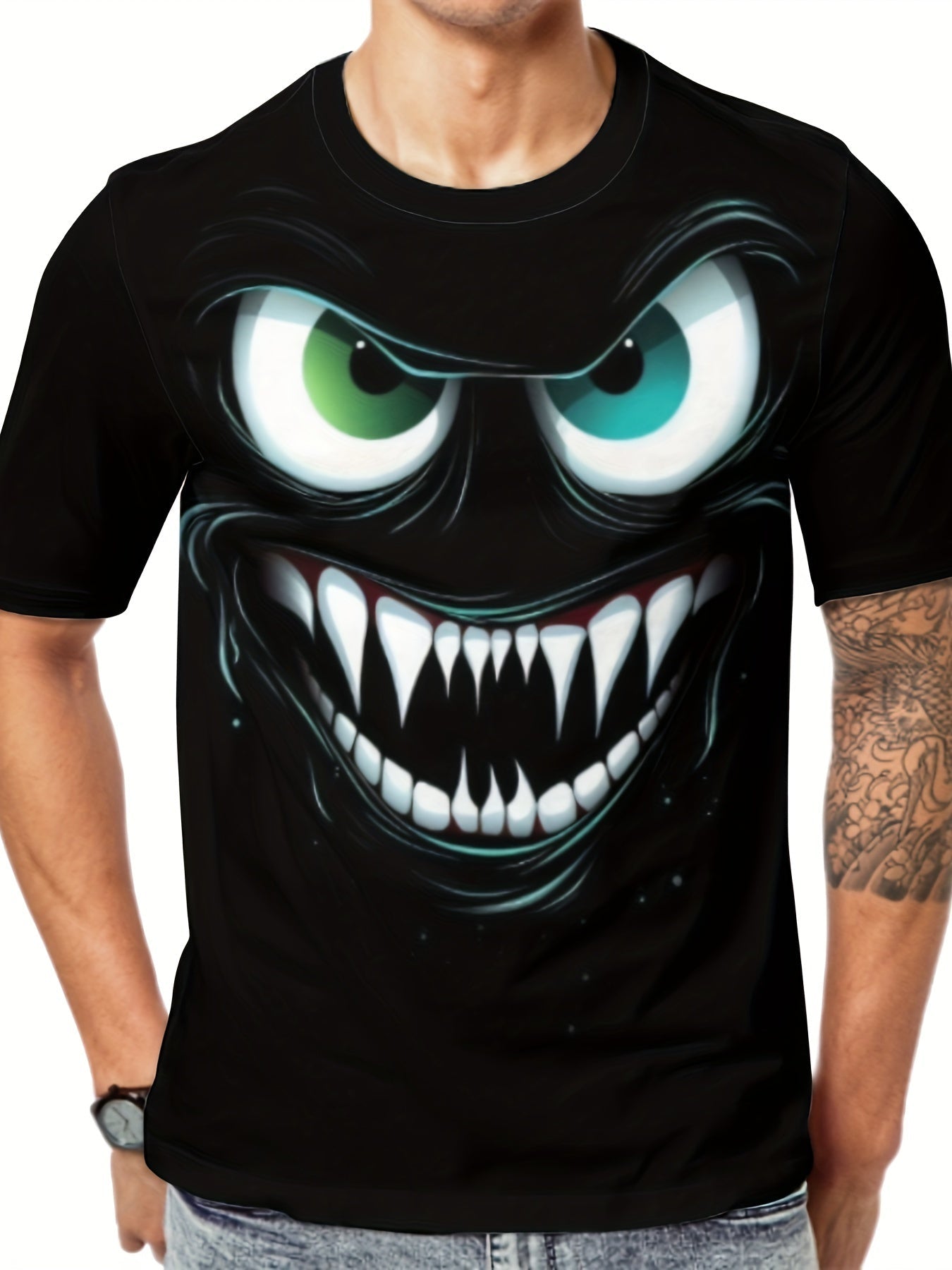 3D Evil Smile Shirt for Men – Streetwear Graphic Short Sleeve Tee FitiqueFit