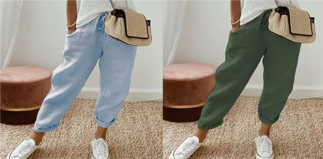 Women’s Cotton Linen Casual Pants – Solid Color FitiqueFit