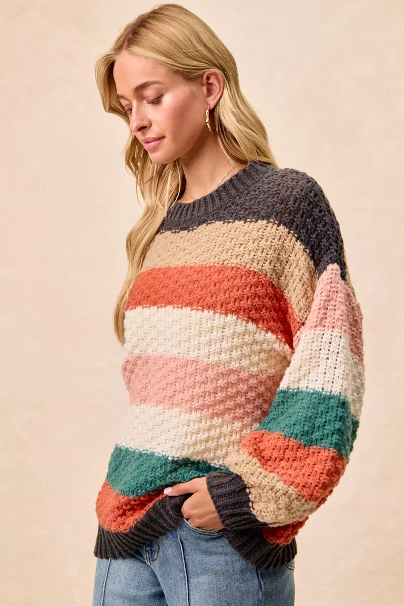 BiBi Stripes Color Block Chunky Sweater FitiqueFit