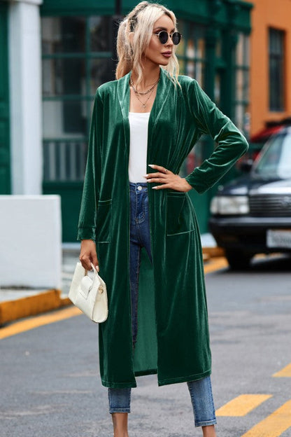 Velvet Open-Front Pocketed Cardigan Shop Style & More | Fresh Looks, Everyday Deals & Free Shipping
