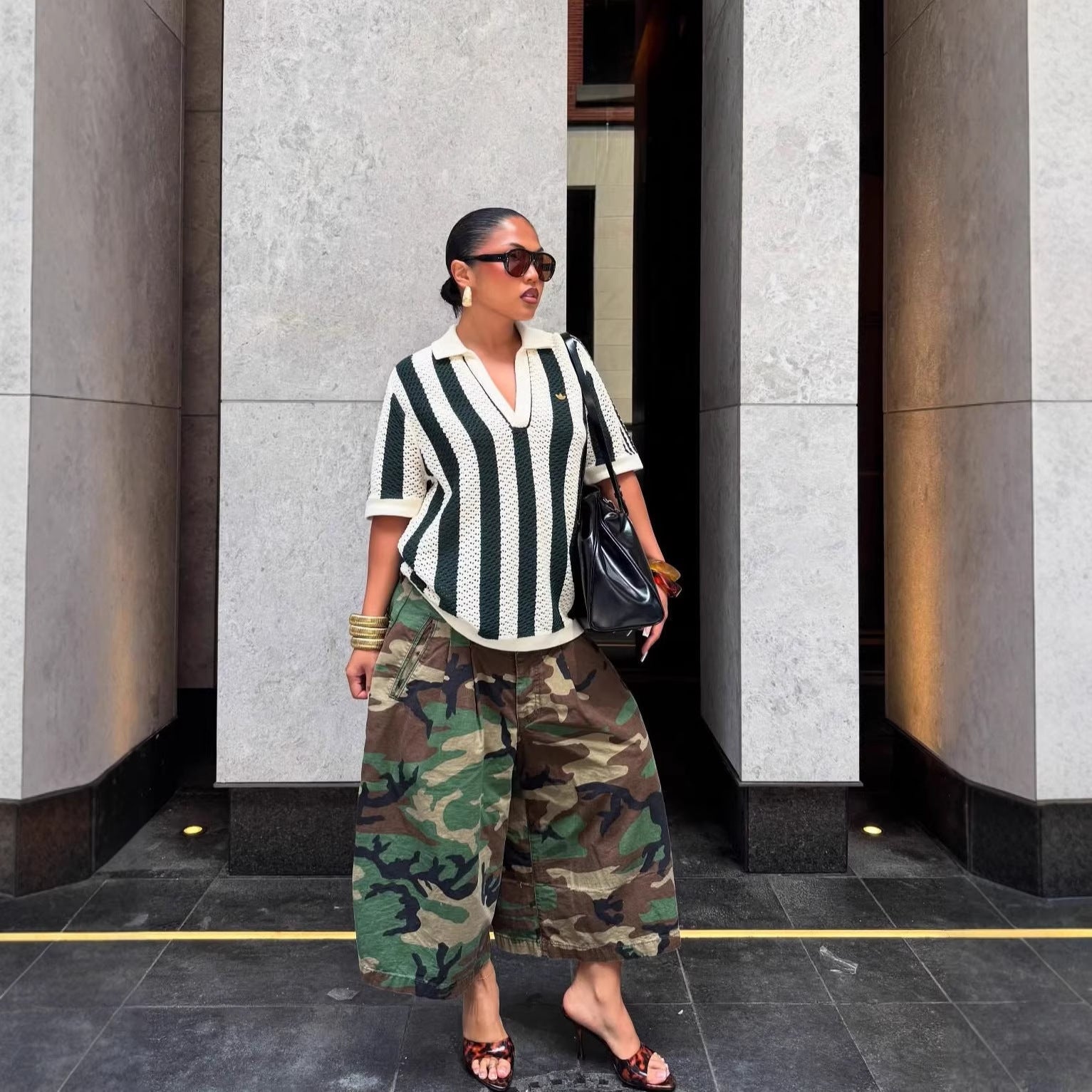 Women's Wide-Leg Cargo-Style Pants with Zipper & Button Detail FitiqueFit