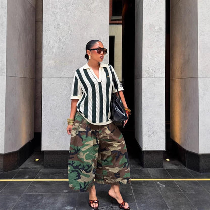 Women's Wide-Leg Cargo-Style Pants with Zipper & Button Detail FitiqueFit