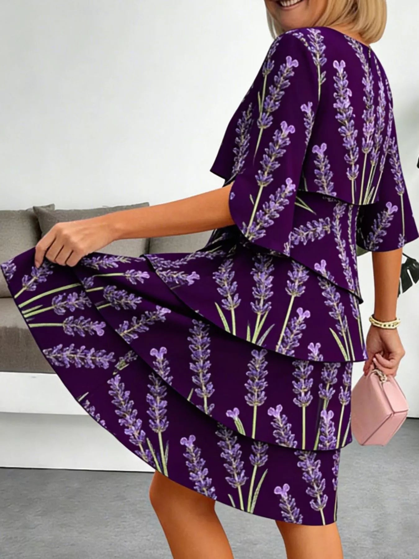 Full Size Floral Print Ruffle Hem Dress Plus Size New Era Fashion LLc