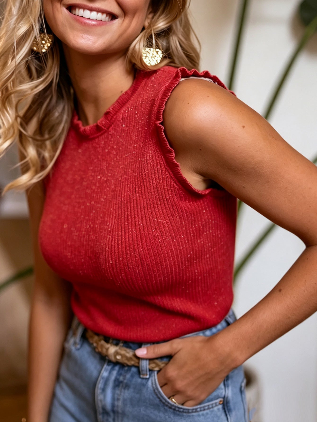 Women's Ribbed Stretchy Sleeveless Tank Top – Wide Strap Crew Neck FitiqueFit