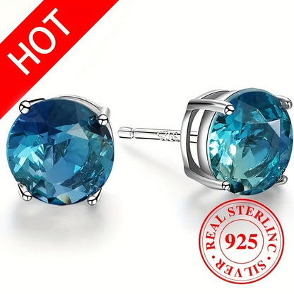 Sterling Silver Earrings, 925 Earrings, Color Earrings, Multi-Color Anti-Allergy, 678 Mm Round Single Gem Earrings, Suitable for Women And NovaCart