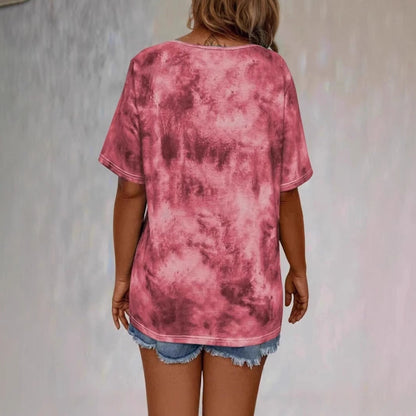 Women's Tie-Dye Print Drawstring T-Shirt – Loose Fit, Short Sleeve, Casual FitiqueFit