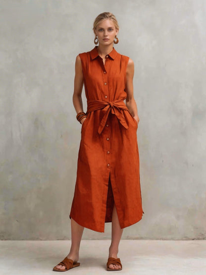 Women's Cotton-Linen Bag-Style Sleeveless Dress – Straight Cut FitiqueFit