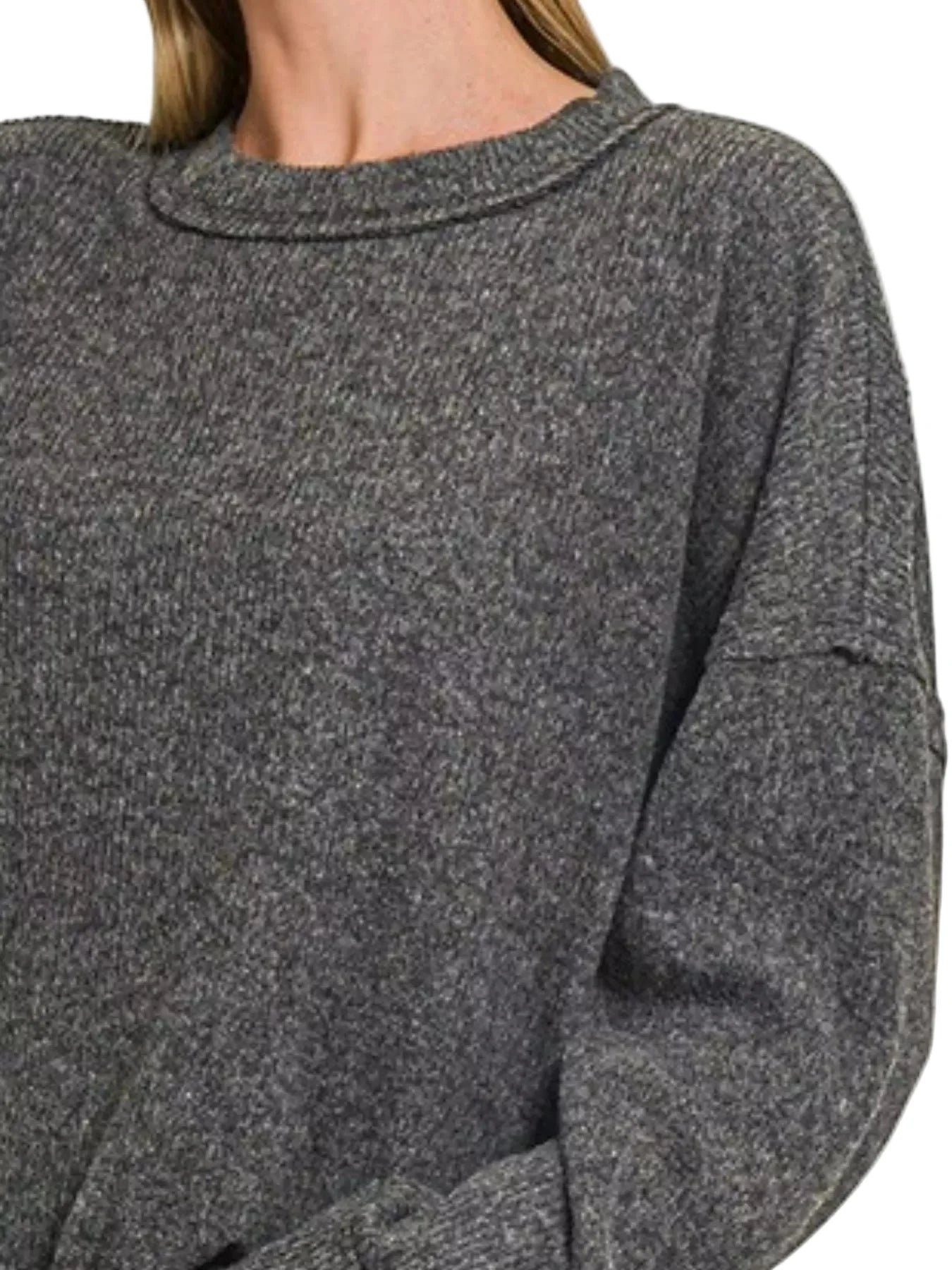 Zenana Full Size Brushed Ribbed Hacci Drop Shoulder Sweater Plus Size Garden Naked Curves