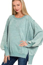 Zenana Acid Washed Batwing Sleeve Fleece Sweatshirt West2East Surf