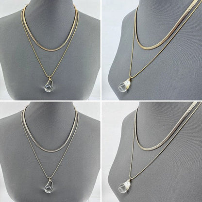 Double Layer Necklace with Clear Teardrop Pendant Shop Style & More | Fresh Looks, Everyday Deals & Free Shipping