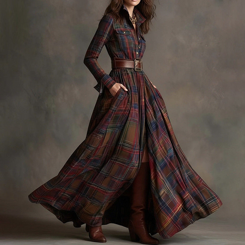 Women's Printed Lapel Slim-Fit Dress – Elegant Commuter Style FitiqueFit