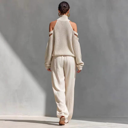 Women's Long-Sleeve Turtleneck Top & Pants Set – Elegant 2-Piece FitiqueFit