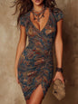 Women's V-Neck Stretchy Mini Sheath Dress – Short Sleeve FitiqueFit