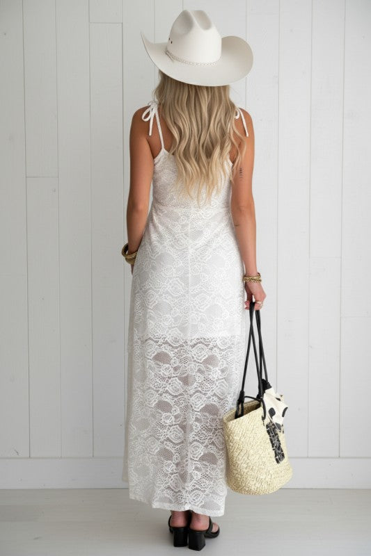 Floral Lace Tie Spaghetti Straps Maxi Dress See size chart under “more details” The Fashion Celestial
