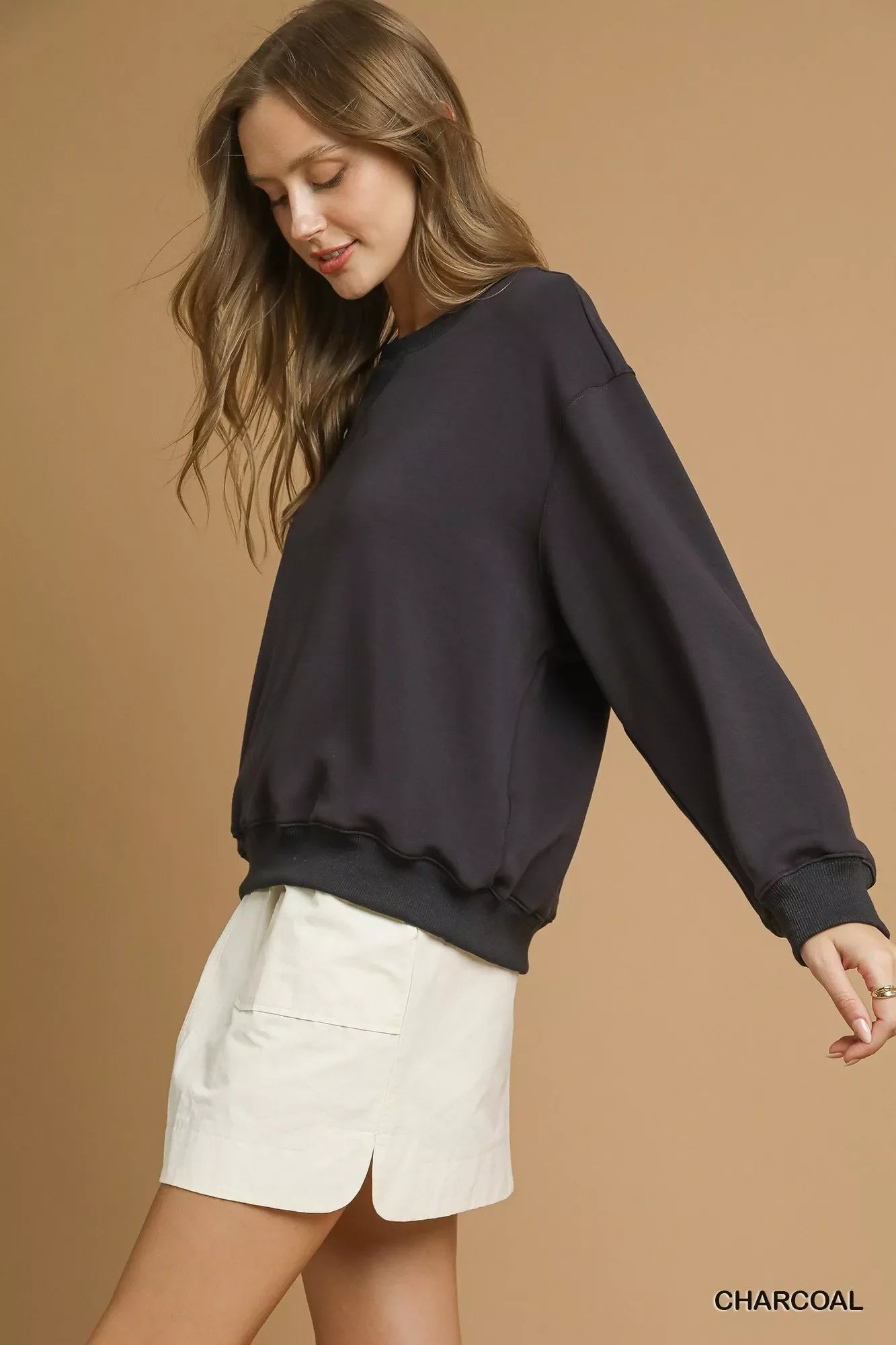 Umgee Round Neck Long Sleeve Fleece Sweatshirt West2East Surf