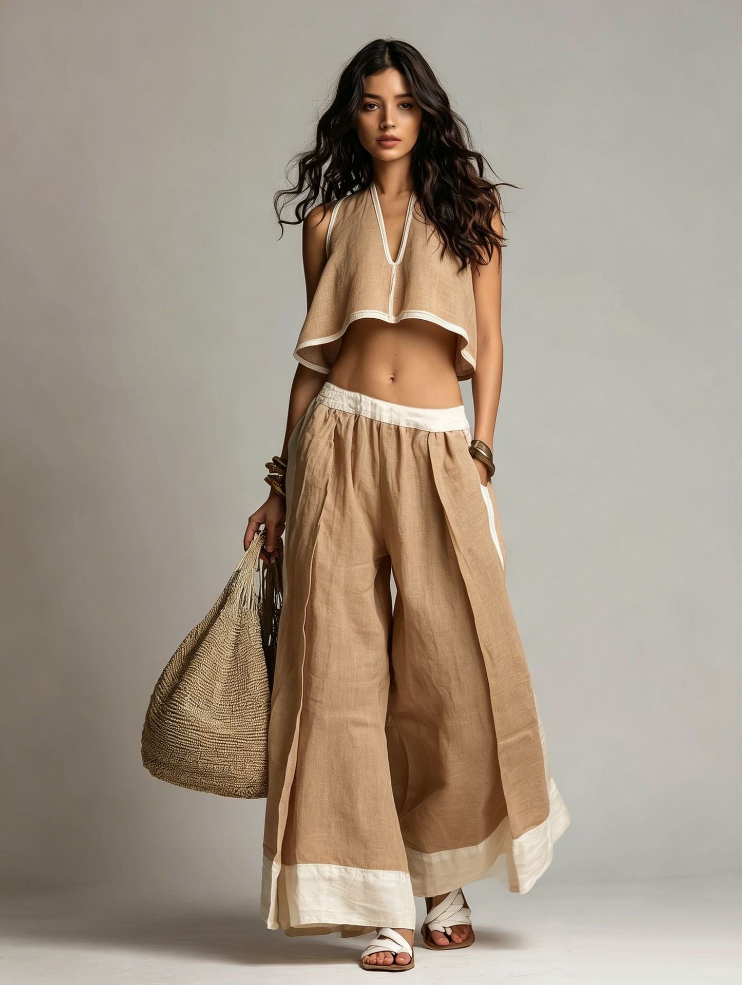 Sleeveless V-Neck Two-Piece Set – Solid Color Lounge & Casual Outfit FitiqueFit