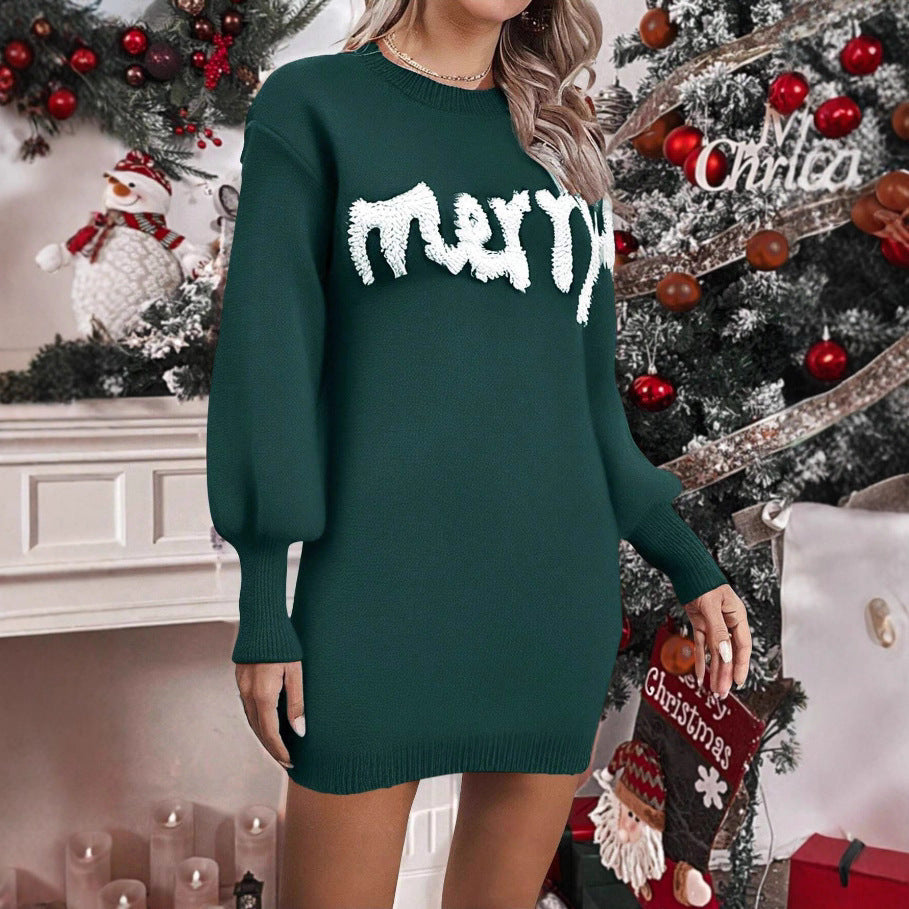 Women’s Knitted Round Neck Lantern-Sleeve Pullover Sheath FitiqueFit